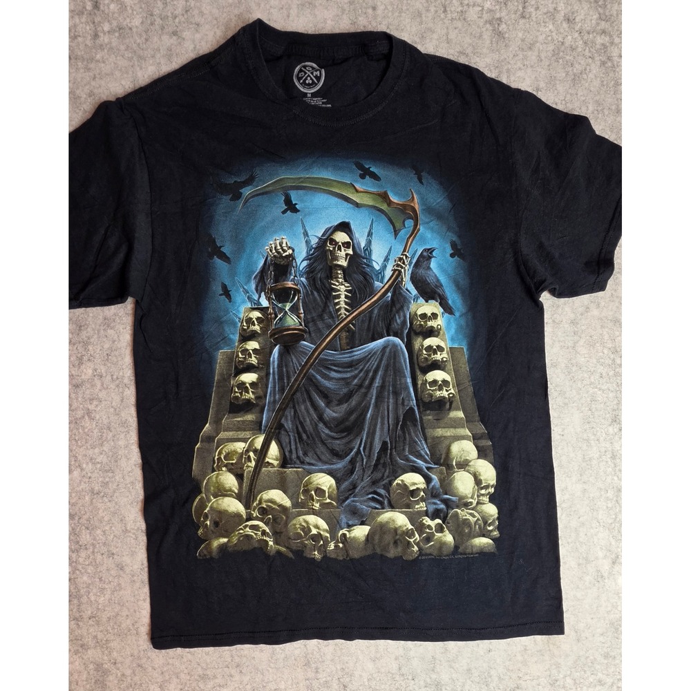 DOM Grim Reaper Skull Throne Graphic T-Shirt Mens Medium Black Gothic Horror Tee